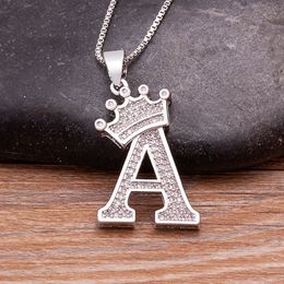 Fashion Luxury A-Z Crown Alphabet Pendant Chain Necklace Punk Style Lucky Initial Name Jewelry Best Party Wedding Birthday Gift