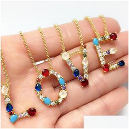 Pendant Necklaces Diy Colorf Zircon 26 Letter Pendants Necklace Gold Chain Initial Personalized Name For Women Young Girl Pa Dhgarden Dhoob