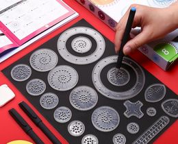 Party Favour Magic Drawing Ruler Art Set Geometric Template Spiral Flower Interlocking Gear Toy Graffiti Kit Bag Filler 10set/lot