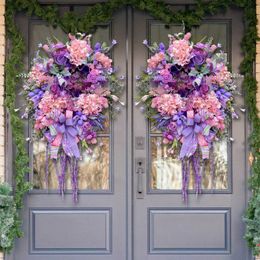 Decorative Flowers Wreaths Thanksgiving Pink Embroidery Decoration Garland Home Door Atmosphere Decoration T230512