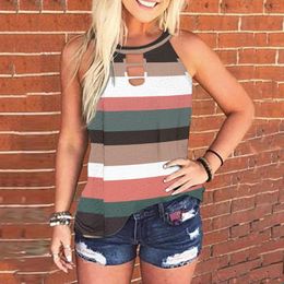 Women's Tanks Summer Tank Tops For Women Casual Beach Cut Out Neck Sleeveless Halter Cami Striped Print Tee Shirts Female T Shirt Blouse