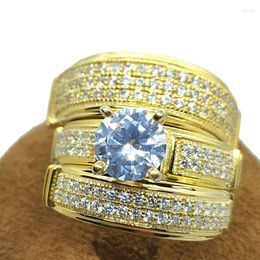 Wedding Rings Huitan Fashion Luxury Gold Colour For Men/Women Lovers' Anniversary Set 2023 Designed Couple Jewellery Gift