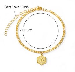 A-Z Initial Letter Anklet for Women Stainless Steel Anklets 21cm+10cm Extender Gold Chain Alphabet Foot Accessories Jewellery Gift 10pcs