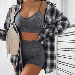 Women's Tracksuits Casual Summer Sets Sleeveless Camis Strap Bra Bustiers Tank Vest Crop Tops High Waist Shorts Sexy Tracksuit