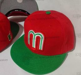 2023 Men's Letter M Flat Full Size Closed Caps Black Red Mexico Baseball Fitted Hats Blue Top Pink Brim Hip Hop Classic Sports All Team