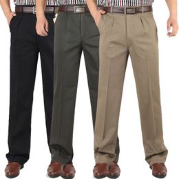 Мужские брюки мужские повседневные брюки мужчины брюки мужской бренд с твердым цветом высокий талия с чистым хлопком с двойной плитной брюки ygsha65 230512