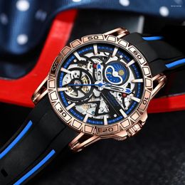 Wristwatches Tourbillon Skeleton Watch Luxury Automatic Mens Watches Moon Phase Mechanical For Men Waterproof Montre Homme Original
