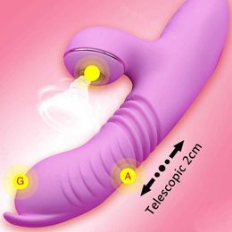 Fully Automatic Telescopic Dildo Clitoris Sucking Orgasm Sex Toy for Women Masturbator Heating Rabbit Vibrator