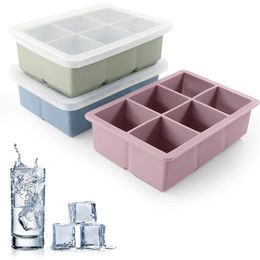 Ice Cream Tools Silicone Ice Cube Mould 3 Colour Big Grid Ice Cube Maker Flexible Silicone Ice Cube Tray with Lid Kitchen Gadgets and Accessories 230512