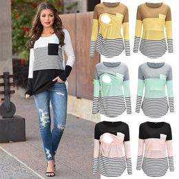 Maternity Tops Tees Autumn Women Maternity T-shirt Clothes Long Sleeve Stripe Nursing Top Breastfeeding Shirts Pregnancy Clothes Plus Size 230512