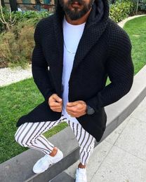 Men's Sweaters Fashion Men Sweater Cardigan 2023 Autumn Winter Slim Solid Color Long Sleeved Hooded Knitted Men's Top