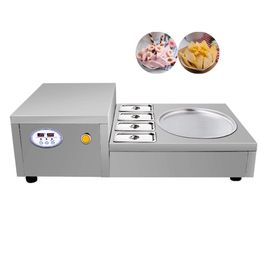 Commercial Fried Ice Cream Roll Machine Thai Fried Yoghourt Maker With 2 Pot 5 Small Bowls 1800W