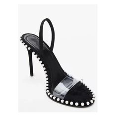 2024Top agrade rhinestone real leather studded sling back sandals sandals nova high heels size 34-40