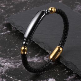 Charm Bracelets 2023 Fashion Women Men Cowhide Leather Natural Hematite Tube Stainless Steel Buckle Wristband Jewellery Gifts