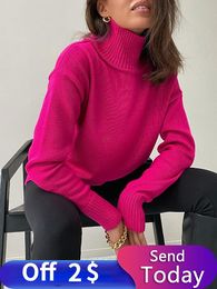 Pullovers Rose Red Autumn Winter Women's Sweater Pullover 2023 Basic Green Turtleneck Oversize Jumper Vintage Knitted Sweaters for Women