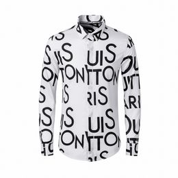 New Letter Printed Mens Shirts Luxury Long Sleeve 100% Cotton Causal Mens Dress Shirts Plus Size 4xl Slim Fit Party Man Shirt