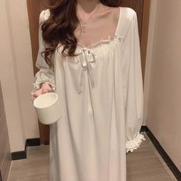 Women's Sleepwear White Night Dress Women Korean Style Ruffles Pajamas Long Sleeve Solid Night Wears for Women Loose Nightgown for Sleep Ladies P230511