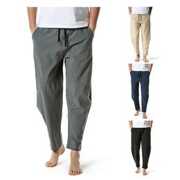 Men's Pants Cotton linen summer pants men Loose casual lightweight japanese streetwear Elastic waist joggers men Yoga Pants Home 230512