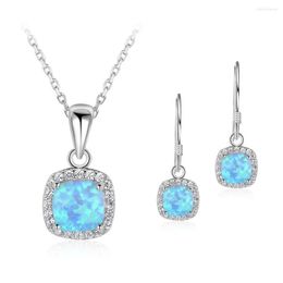 Necklace Earrings Set Fashion Classic Luxury Square Jewellery Trendy Women Fire Opal Pendant For Girl Christmas Gift