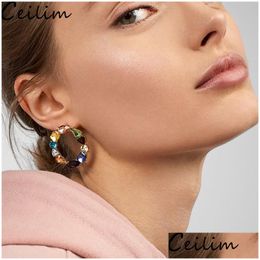 Hoop Huggie Round Circle Colorf Crystal Drop Earrings For Women Shining Rainbow Wholesale Jewellery Gifts Delivery Dhgarden Dhlhx