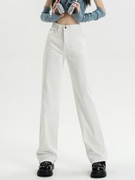 Women's Jeans Shijiazhuang white wide leg straight jeans suitable for female boyfriends pockets fulllength denim pants high waist jeans 230511