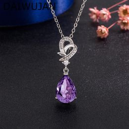 Pendant Necklaces DAIWUJAN Korean Silver Plated Water Drop Purple Crystal Gemstone Necklace For Women Wedding Party Jewelry Wholesale