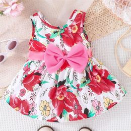 Girl Dresses Infant Toddler Girls Dress Bow Flower Print Sleeveless Princess Summer Simple Long Sleeve Baby Cardigan