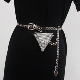 Belts Mini Triangle Waist Bag For Coin Key Women 2023 Bling Rhinestone Metal Belt Adjustable Alloy Chain Chest