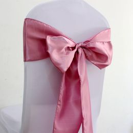 Sashes 50pcs/100pcs Dusty Pink Satin Wedding Chair Bow Sashes Banquet Chair Ribbon Knot Ties Hotel Party Event Decoration