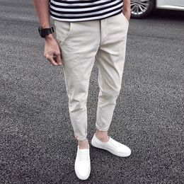 Men's Pants Men's Pants Skinny Casual Trousers Korean Fashion Streetwear Pants Slim Fit Spring Summer 9 Park Ankle Length Pants Slacks 230512