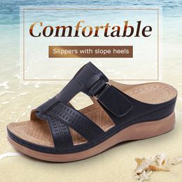 Sandals Summer Women Wedge Premium Orthopaedic Open Toe Vintage Anti-Slip Pu Leather Casual Female Platform Shoes 230512