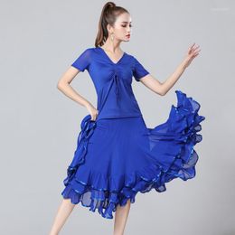 Stage Wear Women's Latin Salsa Tango Rumba Cha Ballroom Dance Dress Practising Clothes And Swing Skirt Performance