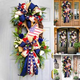 Decorative Flowers Wreaths Front Door Wreath Fapeless Wreath Independence Day Exquisite USA Memorial Day Wreath Hanging Ornament Home Decor P230512
