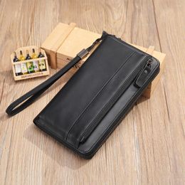 Wallets Men'S Real Leather Purse Cowhide Wrist Bag Business Mobile Phone Cash Card Handbag