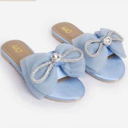 Slippers Jeweled Diamond 2022 Women's Sandals European and American New Mesh Bow Slippers G230512