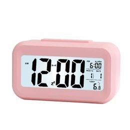 Plastic Mute Alarm Clock LCD Smart Clock Temperature Cute Photosensitive Bedside Digital Alarm Clock Snooze Nightlight Calendar 50pcs