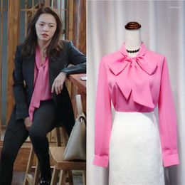 Women's Blouses Kpop Girl Group Streetwear Temperament Loose Bow Knot Shirt Women Casual Office Long Sleeve Tops Elegant Korean Lace-up