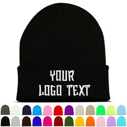 Embroidered Custom Logo Text Name Beanie Adults Women Men Winter Warmer Knitted Hat Teenager Personalised Cap