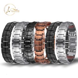 Chain Nantii Double Row Bio Element Healing Bracelet Strong Magnetic Bracelets for Men Negative Ion Steel Bangles 230511