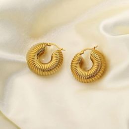 Hoop Earrings 18K Gold Colour Chunky Titanium Snail Stainless Steel Hollow Hoops Wedding Jewellery Women Statement