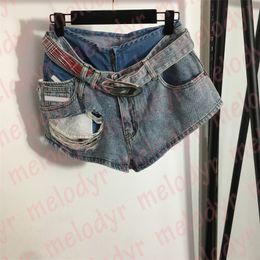 Modedesigner Denim Shorts Loch Patchwork Jeans für Frauen Stickerei Brief Streetwear