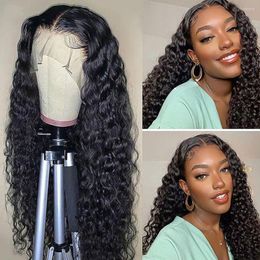 180% 200% Lace Frontal Wig Deep Wave Transparent 13x4 13x6 Front Human Hair Wigs PrePlucked Bone For Women