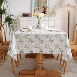 Table Cloth French Romantic Cotton Green Leaves Pink Flowers Pattern Wholesale Tablecloths