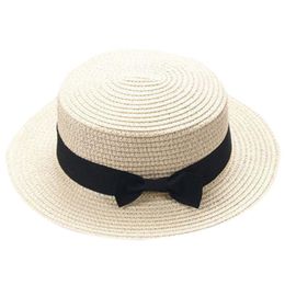 Chapéus de aba larga unissex bowknot sol respirável moda casual chapéu palha praia lazer tampa plana tampa cappelli da sola #t2