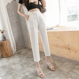 Women's Pants 2023 Women's Chiffon Harem Buttons High Waist Elegant Office Lady Ankle-Length Female Spring Summer Black White
