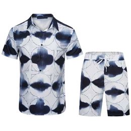 mens shirt designer shirts pants 2 piece set of polo neck short sleeve colorful plaid letter pattern mens shorts rabbit print summer beach shirt shorts set