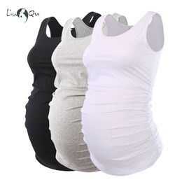 Maternity Tops Tees LIU QU Mama Maternity Tops Basic Maternity Clothes Tank Top Pregnancy Shirt Tee Sleeveless Side Ruched Casual Solid Vest S-XL 230512