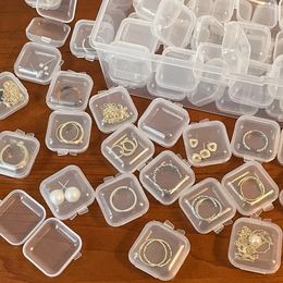 Jewellery Boxes 100PCS Small Square Transparent Plastic Storage Case Finishing Container Packaging for Earrings 230511