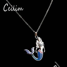 Pendant Necklaces Fashion Valentines Day Gift Seamaid Mood Necklace Blue Crystal Temperature Control Color Variations Mermai Dhgarden Dhzmd