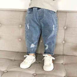 Jeans Baby Boys Korean Fashion Casual Denim Pants Stretch Jeans Kids Britches Little Girl Pants Children Clothes Ripped Jeans 80-130cm 230512
